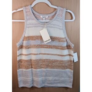 Splendid Cassie Sz L Ladies Sweater Vest Pale Purple Beige Twilight Stripe Light